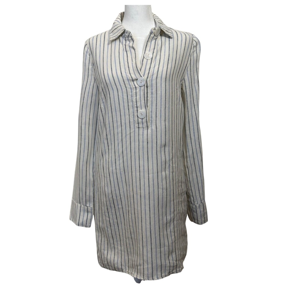 Reformation Linen Mini Dress Blue White‎ Striped Shirt Dress XS
